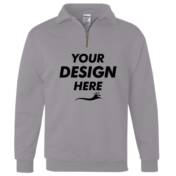 Jerzees Unisex Nublend® Cadet Collar Quarter-Zip Sweatshirt, Ash, Front view, Mockup