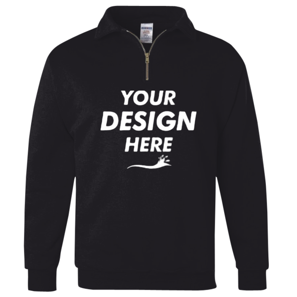 Jerzees Unisex Nublend® Cadet Collar Quarter-Zip Sweatshirt, Black, Front view, Mockup