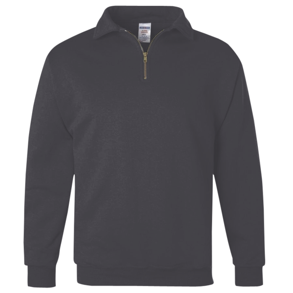 Jerzees Unisex Nublend® Cadet Collar Quarter-Zip Sweatshirt, Black Heather, Front view