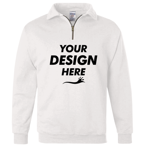 Jerzees Unisex Nublend® Cadet Collar Quarter-Zip Sweatshirt, White, Front view, Mockup