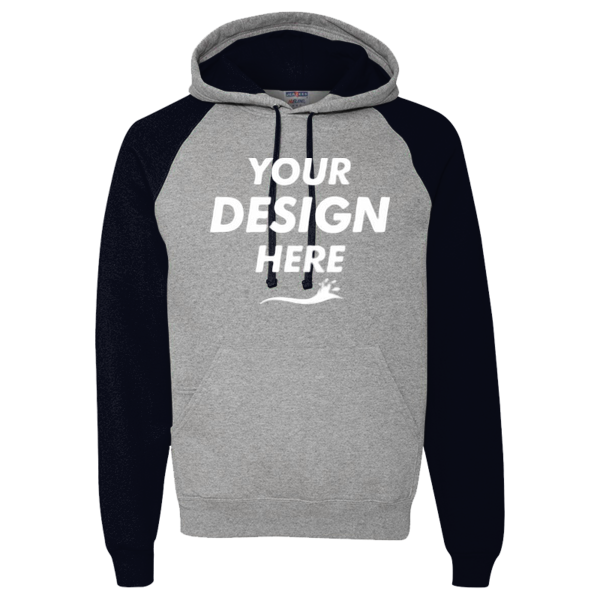 Jerzees Unisex Nublend® Colorblocked Raglan Hooded Sweatshirt, Oxford / Black, Front view, Mockup