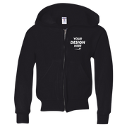 Jerzees Youth NuBlend® Full-Zip Hooded Sweatshirt, Black, Front view, Mockup
