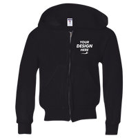 Jerzees Youth NuBlend® Full-Zip Hooded Sweatshirt, Black, Front view, Mockup
