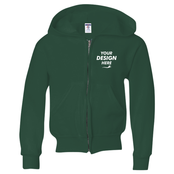 Jerzees Youth NuBlend® Full-Zip Hooded Sweatshirt, Forest Green, Front view, Mockup