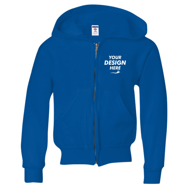 Jerzees Youth NuBlend® Full-Zip Hooded Sweatshirt, Royal, Front view, Mockup