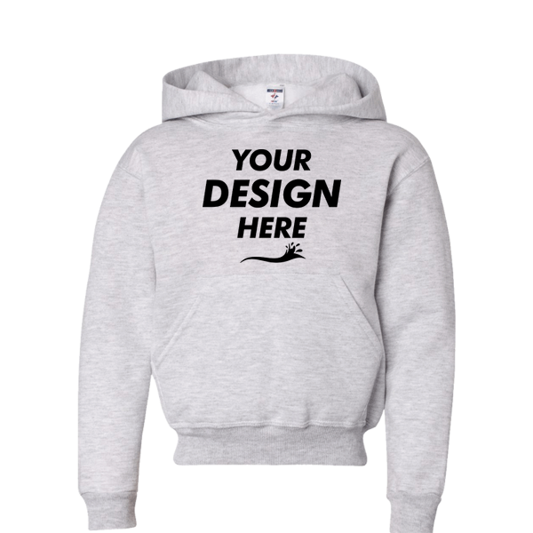 Jerzees Youth NuBlend® Hooded Sweatshirt, Ash, Front view, Mockup