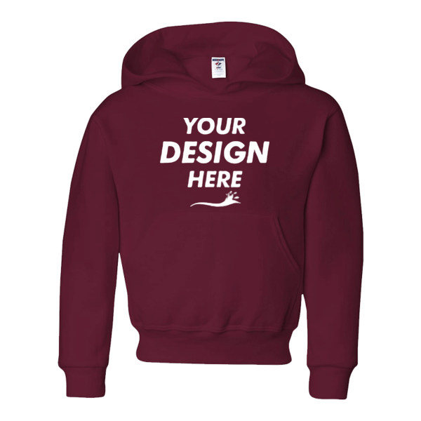 Jerzees Youth NuBlend® Hooded Sweatshirt, Maroon, Front view, Mockup