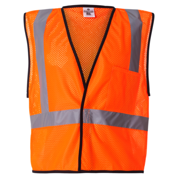 Kishigo Unisex Economy Single Pocket Hook-and-Loop Mesh Vest, Orange, Front view