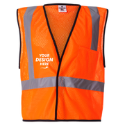Kishigo Unisex Economy Single Pocket Hook-and-Loop Mesh Vest, Orange, Front view, Mockup