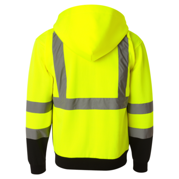 Kishigo Unisex Hi-Vis Full-Zip Hooded Sweatshirt, Lime, Back view