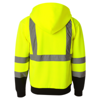 Kishigo Unisex Hi-Vis Full-Zip Hooded Sweatshirt, Lime, Back view