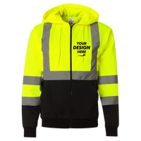 Kishigo Unisex Hi-Vis Full-Zip Hooded Sweatshirt, Lime, Front view, Mockup
