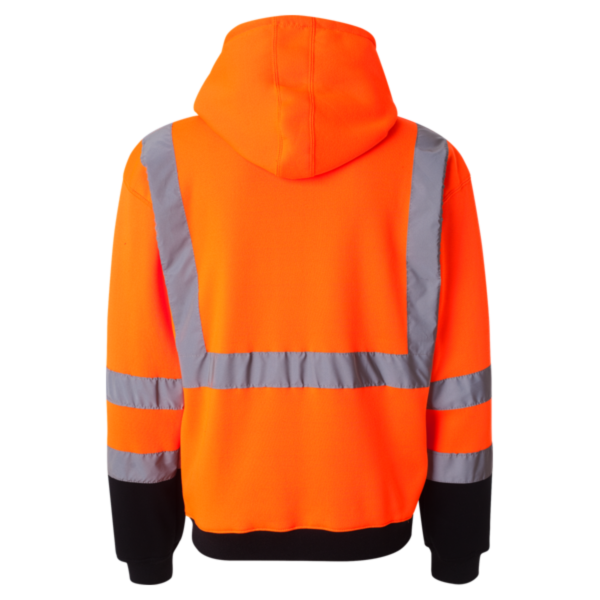 Kishigo Unisex Hi-Vis Full-Zip Hooded Sweatshirt, Orange, Back view