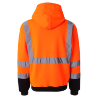 Kishigo Unisex Hi-Vis Full-Zip Hooded Sweatshirt, Orange, Back view