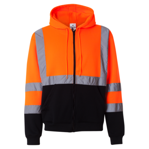 Kishigo Unisex Hi-Vis Full-Zip Hooded Sweatshirt, Orange, Front view