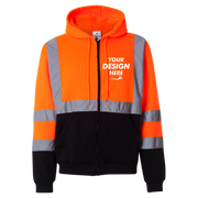 Kishigo Unisex Hi-Vis Full-Zip Hooded Sweatshirt, Orange, Front view, Mockup