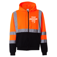 Kishigo Unisex Hi-Vis Full-Zip Hooded Sweatshirt, Orange, Front view, Mockup