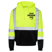 Kishigo Unisex Hi-Vis Hooded Sweatshirt, Lime, Front view, Mockup