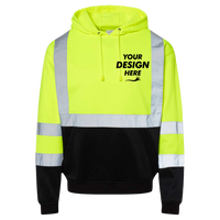 Kishigo Unisex Hi-Vis Hooded Sweatshirt, Lime, Front view, Mockup