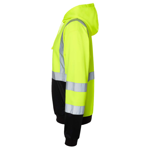 Kishigo Unisex Hi-Vis Hooded Sweatshirt, Lime, Left Sleeve view