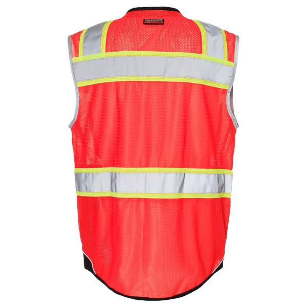 Kishigo Unisex Premium Black Series® Black Bottom Class 2 Vest, Fluorescent Red (1715), Back view