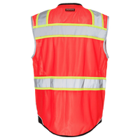 Kishigo Unisex Premium Black Series® Black Bottom Class 2 Vest, Fluorescent Red (1715), Back view