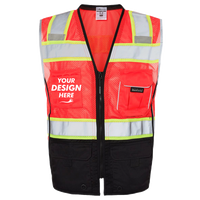 Kishigo Unisex Premium Black Series® Black Bottom Class 2 Vest, Fluorescent Red (1715), Front view, Mockup