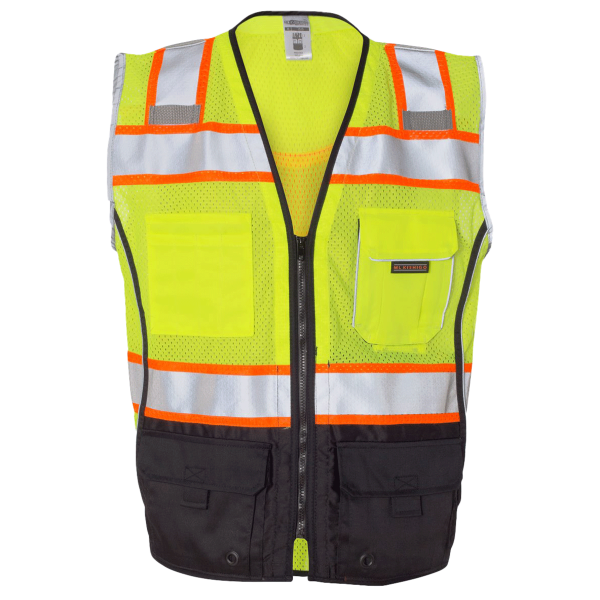 Kishigo Unisex Premium Black Series® Black Bottom Class 2 Vest, Lime, Front view