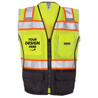 Kishigo Unisex Premium Black Series® Black Bottom Class 2 Vest, Lime, Front view, Mockup