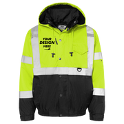 Kishigo Unisex Ripstop Bomber Jacket, Lime / Black, Front view, Mockup