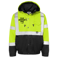 Kishigo Unisex Ripstop Bomber Jacket, Lime / Black, Front view, Mockup