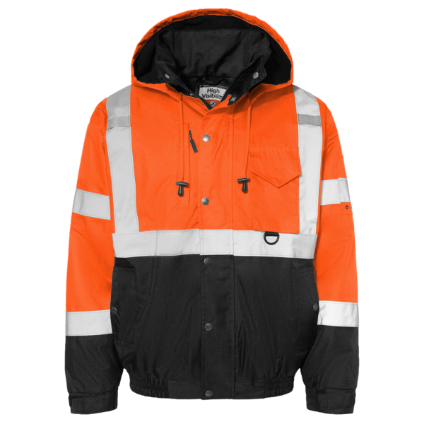 Kishigo Unisex Ripstop Bomber Jacket, Orange / Black, Front view