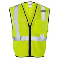 Kishigo Unisex Single Pocket Zipper Mesh Class 2 Vest, Lime, Front view