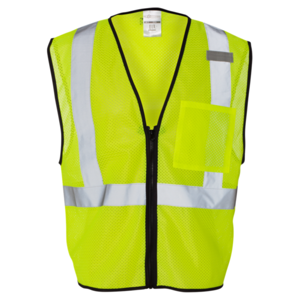 Kishigo Unisex Single Pocket Zipper Mesh Class 2 Vest, Lime, Front view
