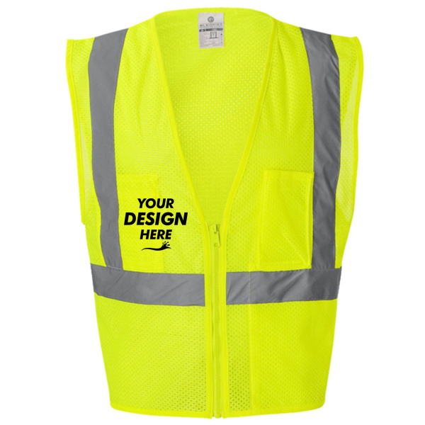 Kishigo Unisex Ultra-Cool™ Mesh Vest with Pockets, Lime, Front view, Mockup