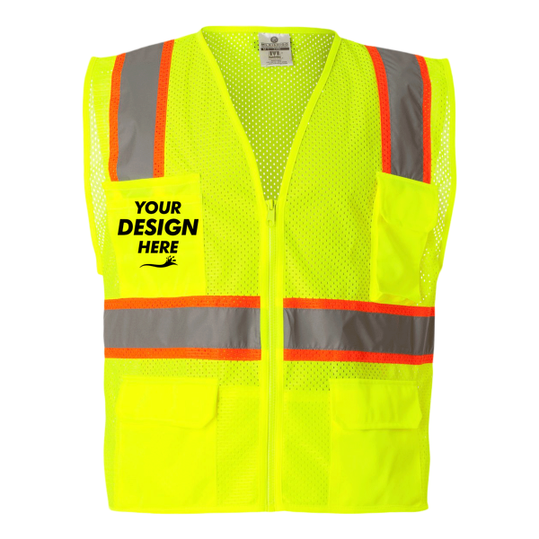 Kishigo Unisex Ultra-Cool™ Multi-Pocket Vest, Lime, Front view, Mockup