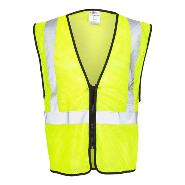 Kishigo Unisex Zippered Mesh Economy Class 2 Vest, Lime, Front view