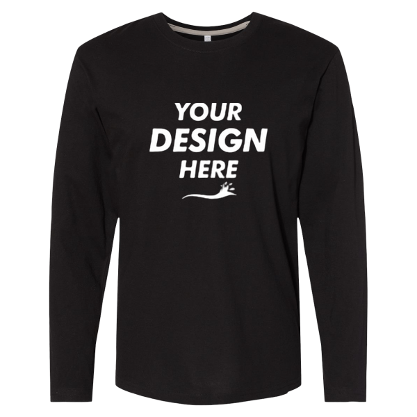 LAT Men's Fine Jersey Long Sleeve Tee, Black / Black, Front view, Mockup