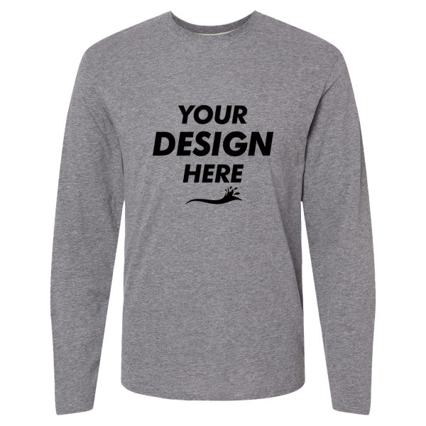 LAT Men's Fine Jersey Long Sleeve Tee, Granite Heather / Granite Heather, Front view, Mockup
