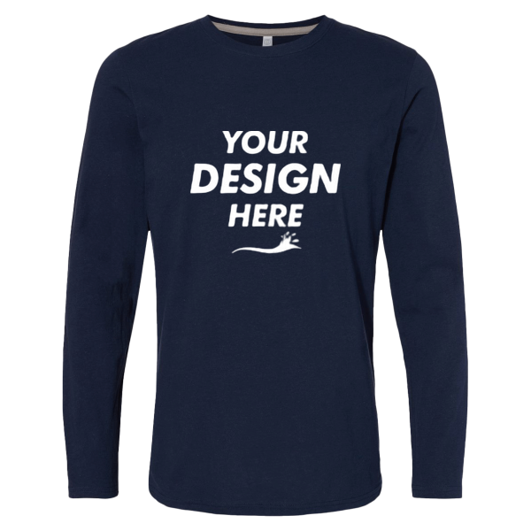 LAT Men's Fine Jersey Long Sleeve Tee, Navy / Navy, Front view, Mockup