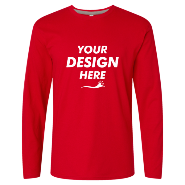 LAT Men's Fine Jersey Long Sleeve Tee, Red / Red, Front view, Mockup