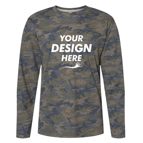 LAT Men's Fine Jersey Long Sleeve Tee, Vintage Camo / Vintage Camo, Front view, Mockup