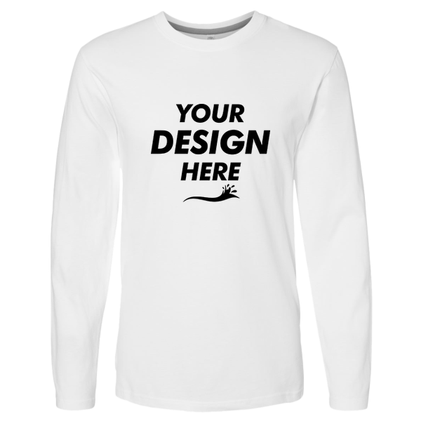 LAT Men's Fine Jersey Long Sleeve Tee, White / White, Front view, Mockup