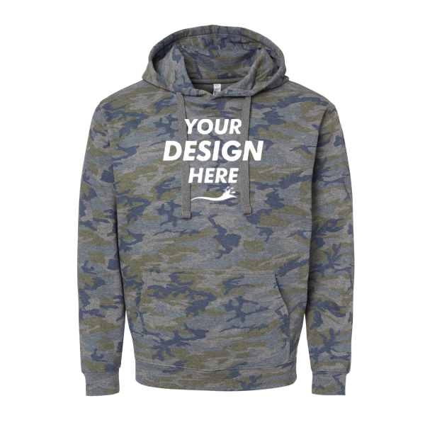 LAT Unisex Elevated Fleece Hoodie Sweatshirt, Vintage Camo, Front view, Mockup