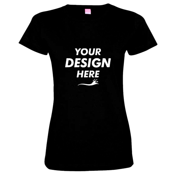 LAT Women's Fine Jersey Tee, Black / Black, Front view, Mockup
