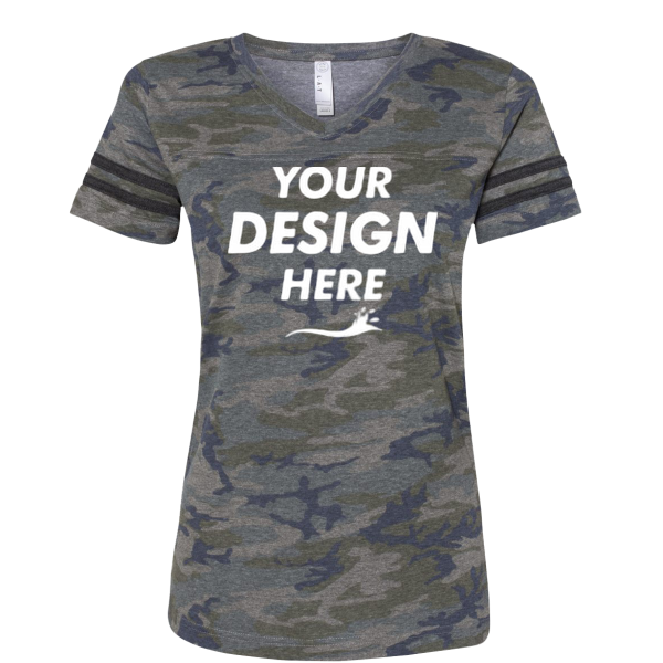 LAT Women's Football V-Neck Fine Jersey Tee, Vintage Camo / Vintage Smoke, Front view, Mockup