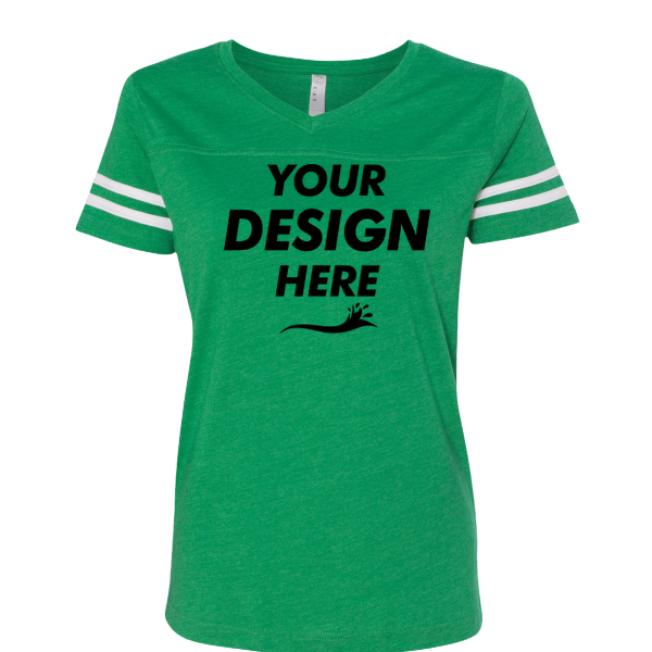 LAT Women's Football V-Neck Fine Jersey Tee, Vintage Green / White, Front view, Mockup
