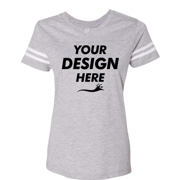LAT Women's Football V-Neck Fine Jersey Tee, Vintage Heather / White, Front view, Mockup