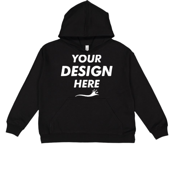 LAT Youth Fleece Hoodie Sweatshirt, Black, Front view, Mockup