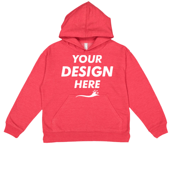 LAT Youth Fleece Hoodie Sweatshirt, Vintage Red, Front view, Mockup